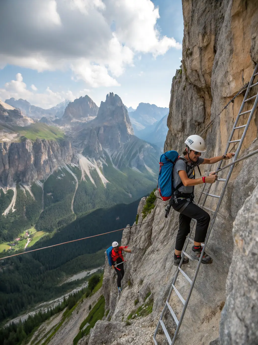 An inspiring image of participants rock climbing at a USV outdoor adventure program, emphasizing challenge and personal growth.