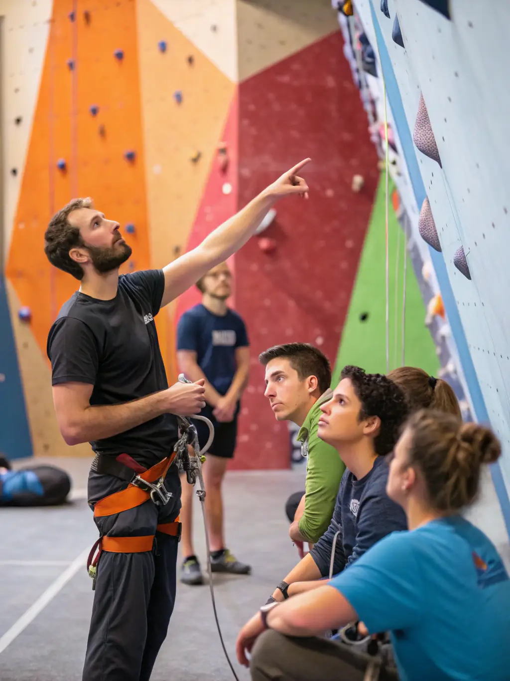 A group of teenagers rock climbing on a natural rock face, supervised by experienced UCPA instructors, highlighting the challenge and safety of the program.